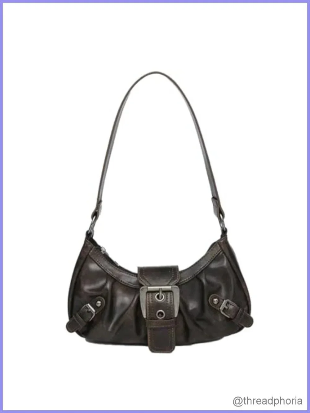 Y2K Faux Leather Hobo Shoulder Bag with Buckle Details Trendy Punk Purse